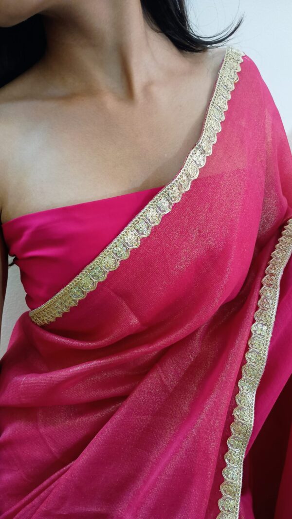 Sheer Pink Saree with Ornate Gold Border