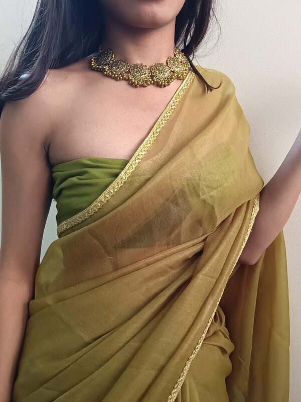 Mystic Olive Green Sheer Tissue Saree