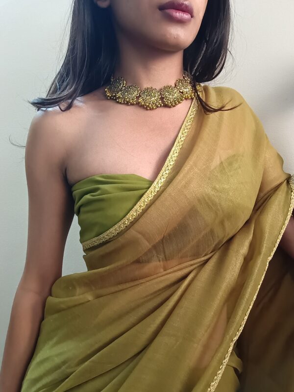Mystic Olive Green Sheer Tissue Saree