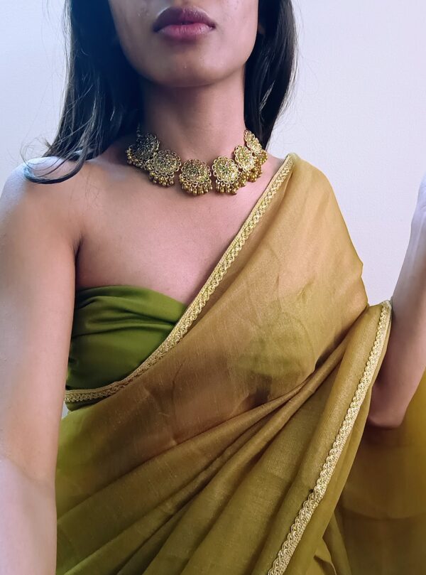 Mystic Olive Green Sheer Tissue Saree